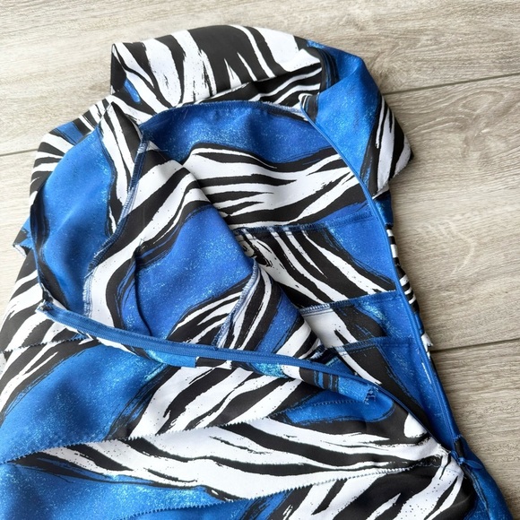 MICHAEL KORS Blue Black White Ruffled Zebra Stripe Sleeveless Dress - Picture 11 of 14